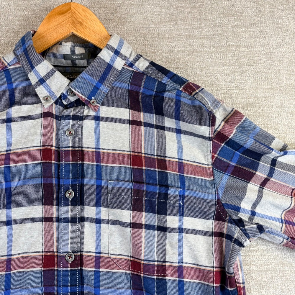 Eddie‎ Bauer Mens Classic Fit Plaid Flannel Shirt Blue Red White M Americana